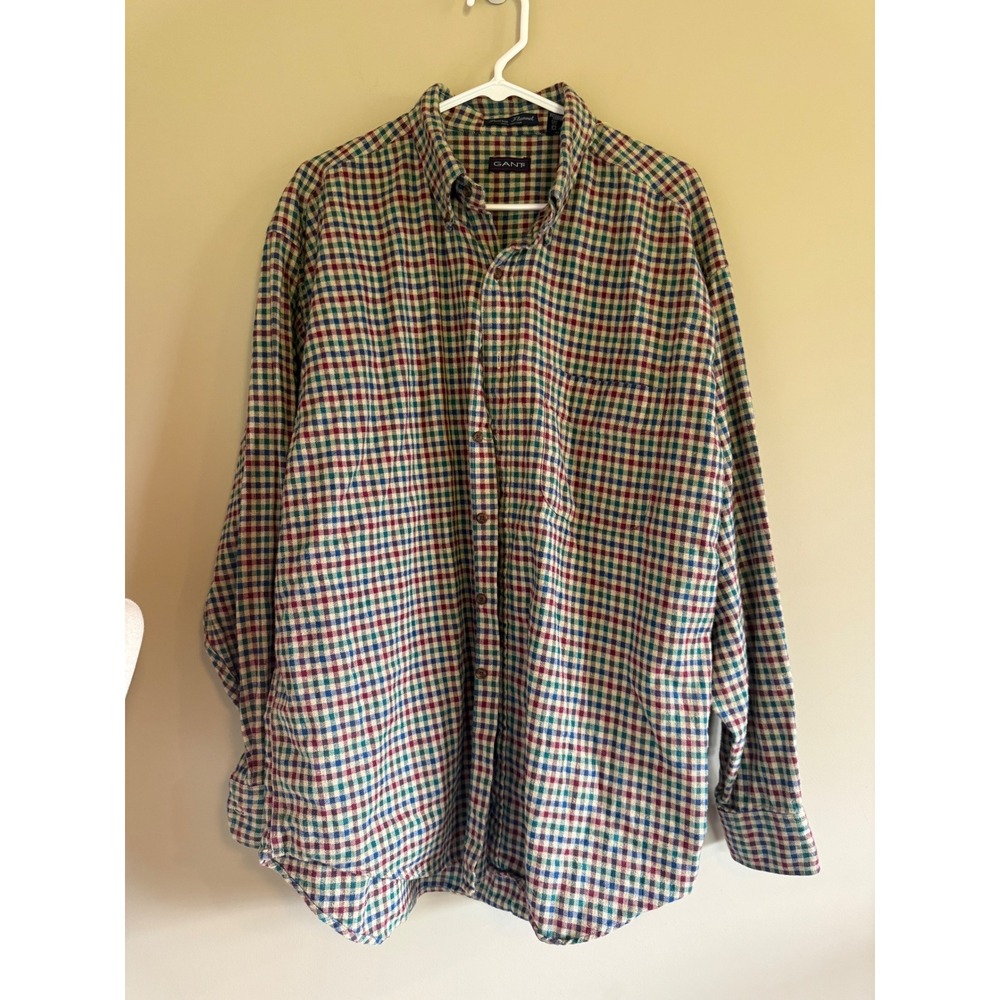 Gant Mens Prairie Flannel Button Down Shirt XL Multi Color Plaid Tattersall